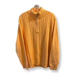 Saddlebred Men's Quarter Zip Cable Knit Sweater Size L Orange Cotton Warm Cozy